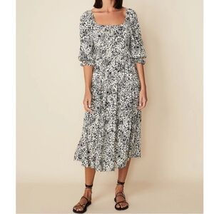 Faithfull the Brand Monochrome Floral Remi Midi Dress size Large